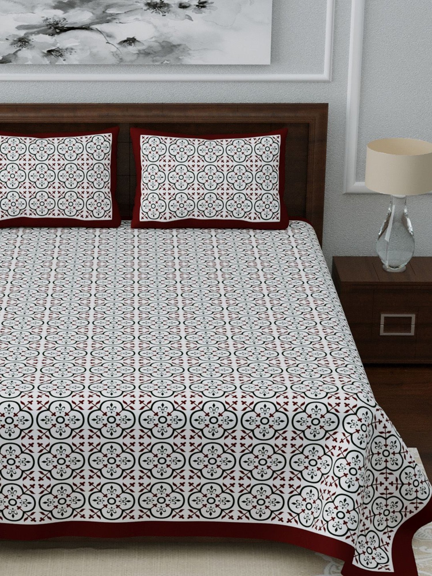 Living Roots Multicolor Jaipuri Printed Cotton Bed Sheet with 2 Pillow Cover