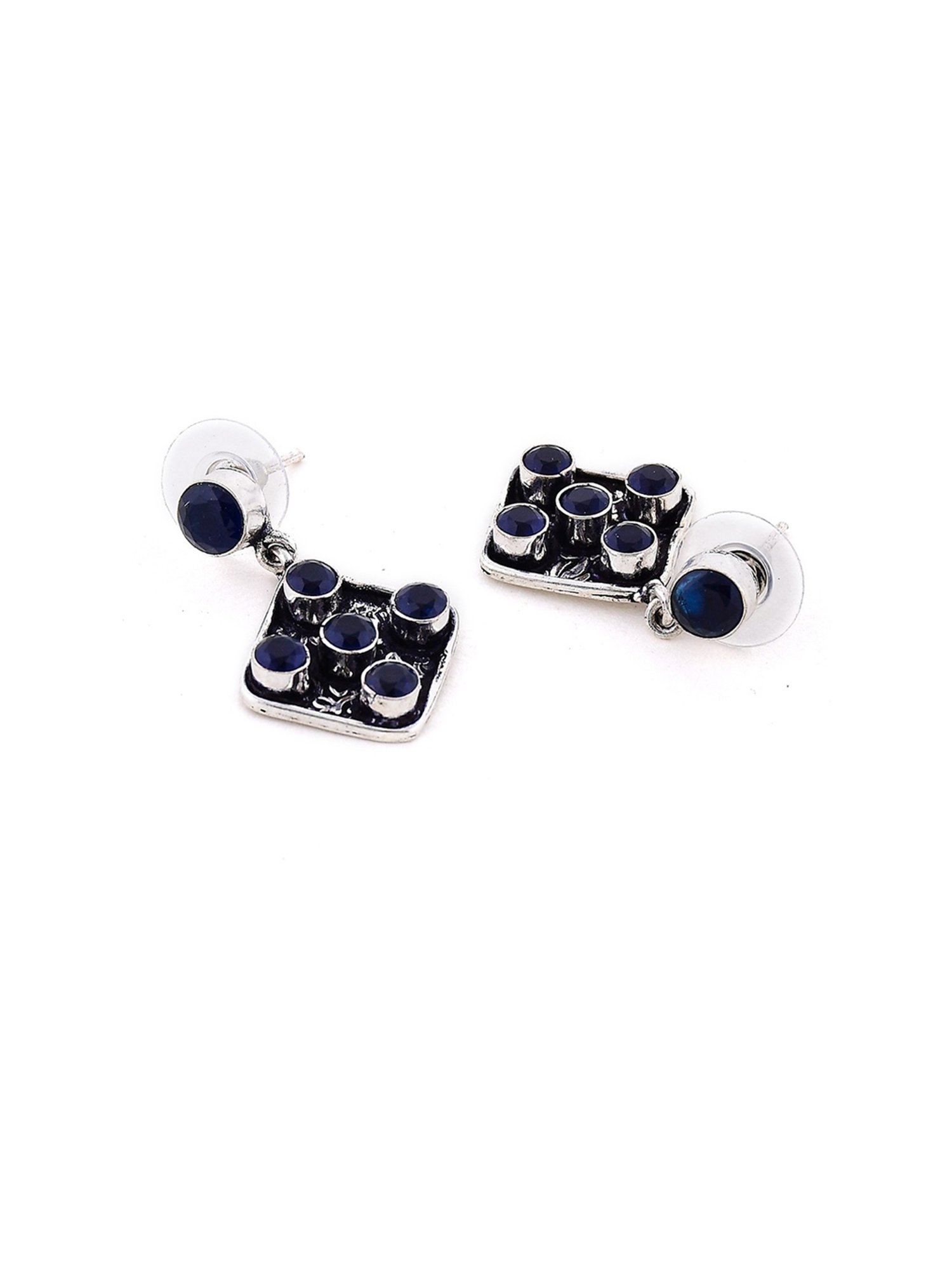 Imli Street Blue Silver Tone Stone-Studded Handcrafted Dangler Earrings