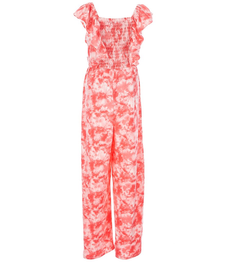 Xtraordinary Big Girls 7-16 Flutter-Sleeve Smocked Tie-Dye Jumpsuit