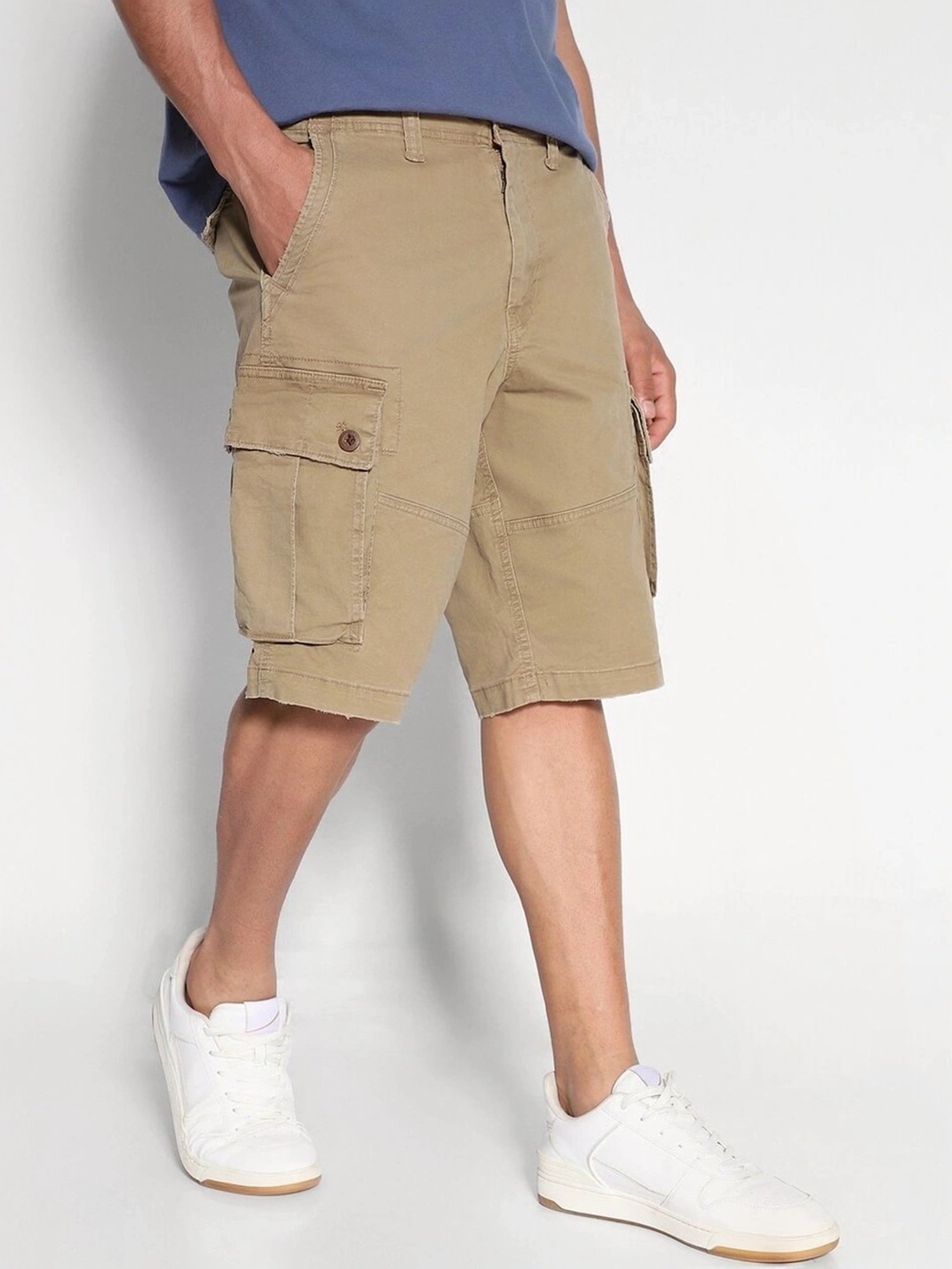 American Eagle Khaki Cotton Regular Fit Cargo Shorts