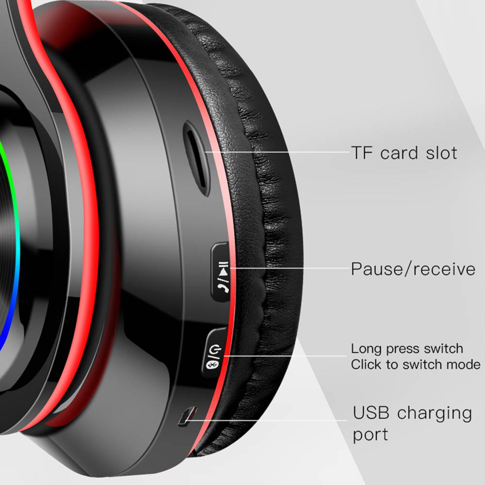 Wireless Bluetooth Headset, Folding Gaming Headphone with Built-In Noise Reduction Microphone, Support TF Card, HiFi Stereo Headset with 3.5MM Cable, For IOS/Android, Tablet, Computer, Laptop (Black)