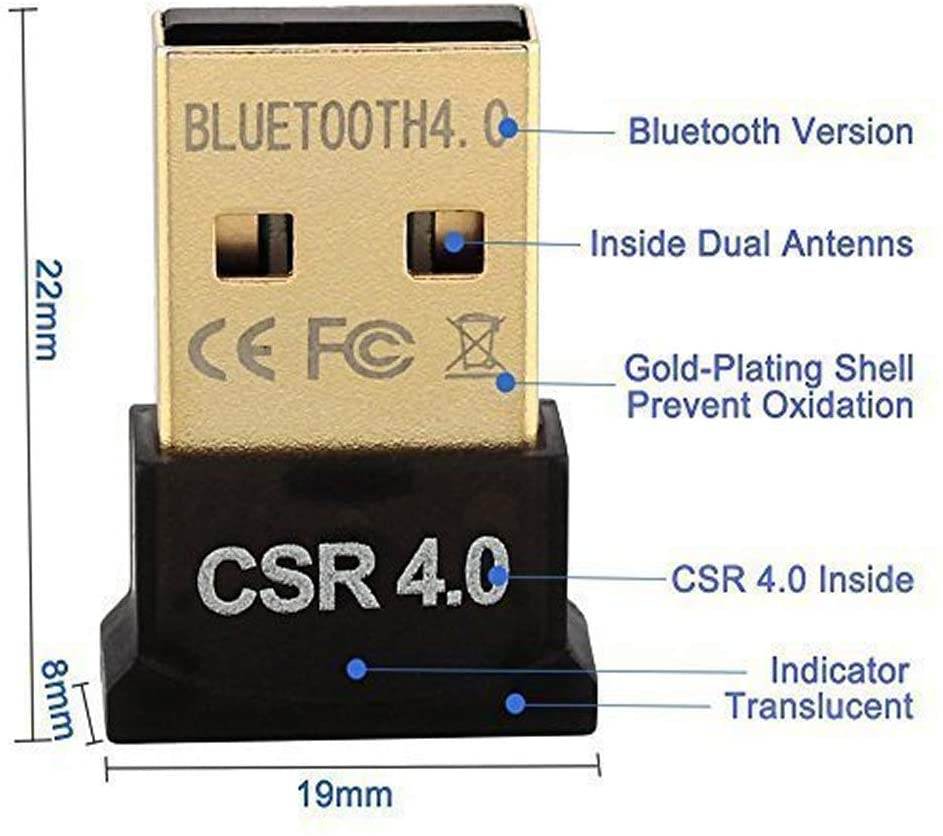 High Performance Bluetooth 4.0 Adapter, Wireless Bluetooth CSR 4.0 Dongle Adapter Compatible with Windows 10,8.1/8,7,Vista, XP, 32/64 Bit and Classic Bluetooth, Stereo Headset Compatible