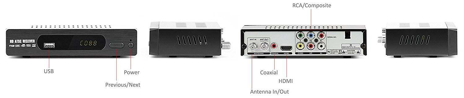 eXuby Digital Converter Box for TV, Flat Antenna, HDMI Cable for Recording & Viewing Free Full HD Digital Channels (Instant & Scheduled Recording, 1080P, HDMI Output, 7Day Program Guide & LCD Screen)