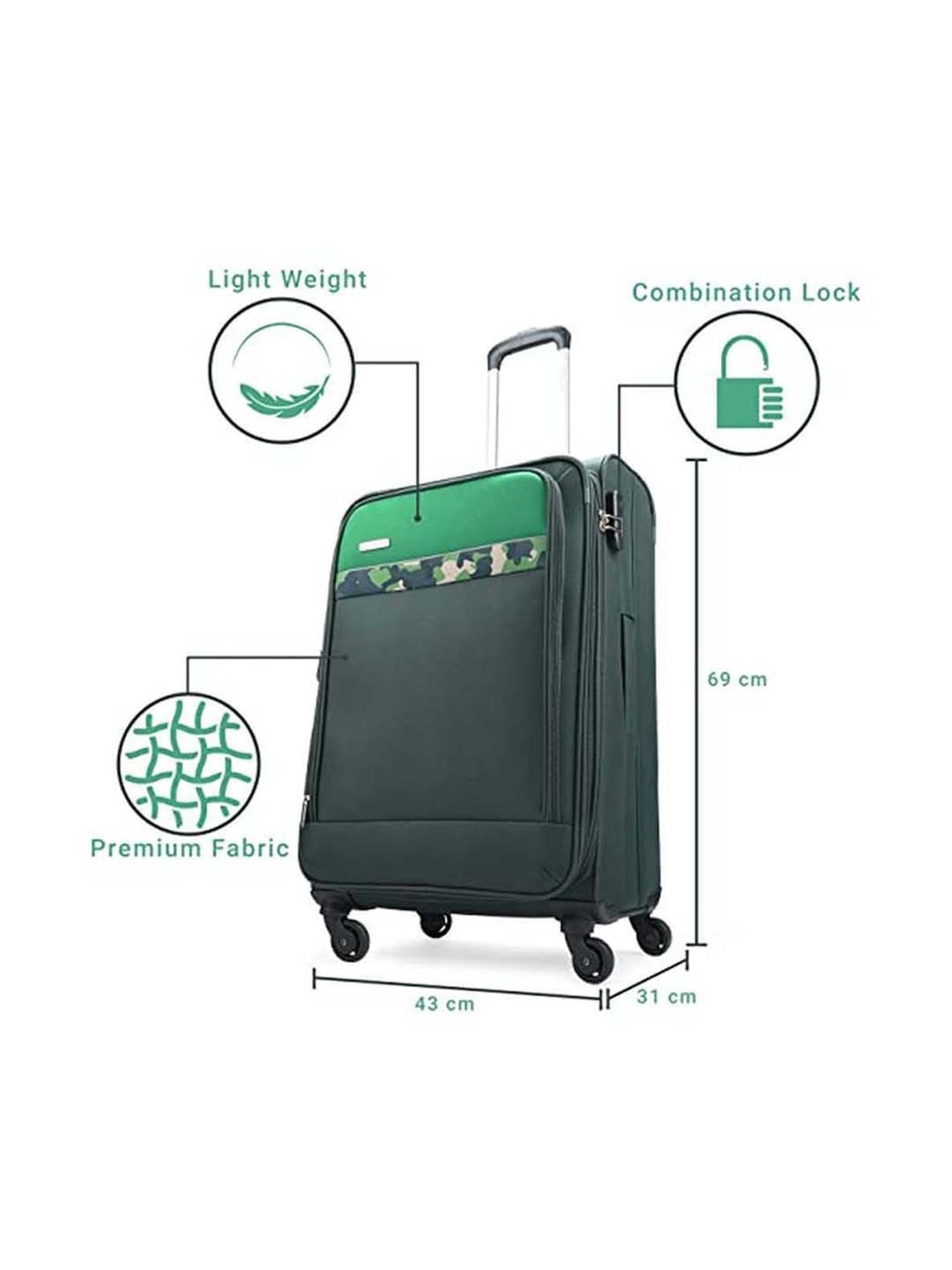 Aristocrat Commander Forest Green Solid Soft Medium Trolley Bag - 31 cm