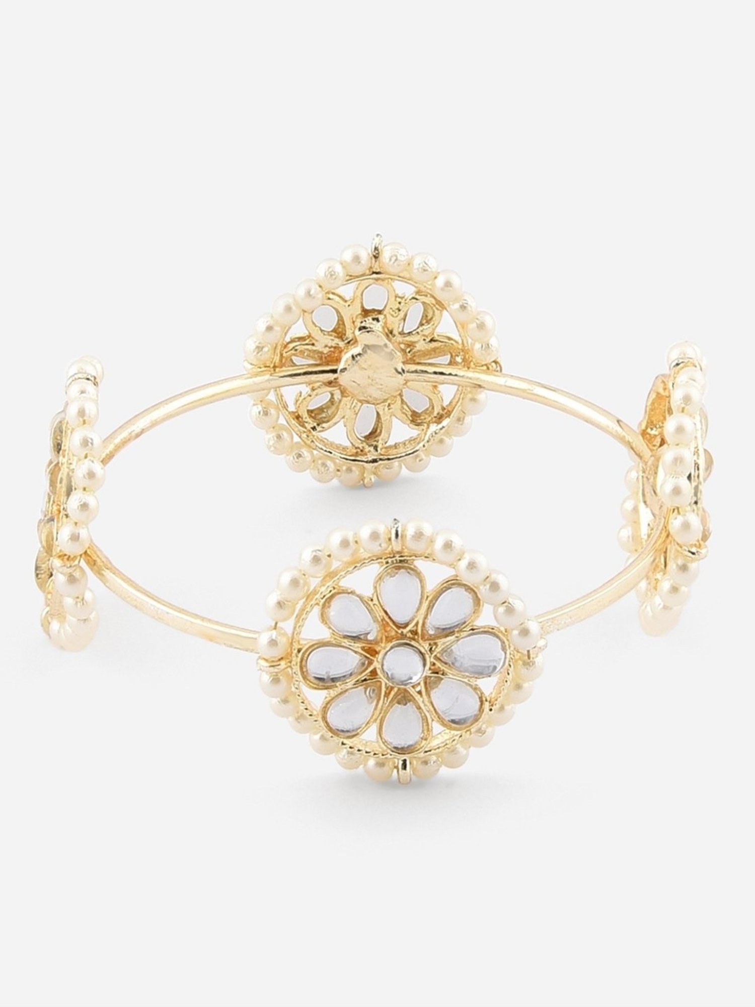 ToniQ Ethnic Traditional Kundan Pearl White Bangle for Women - Set of 2