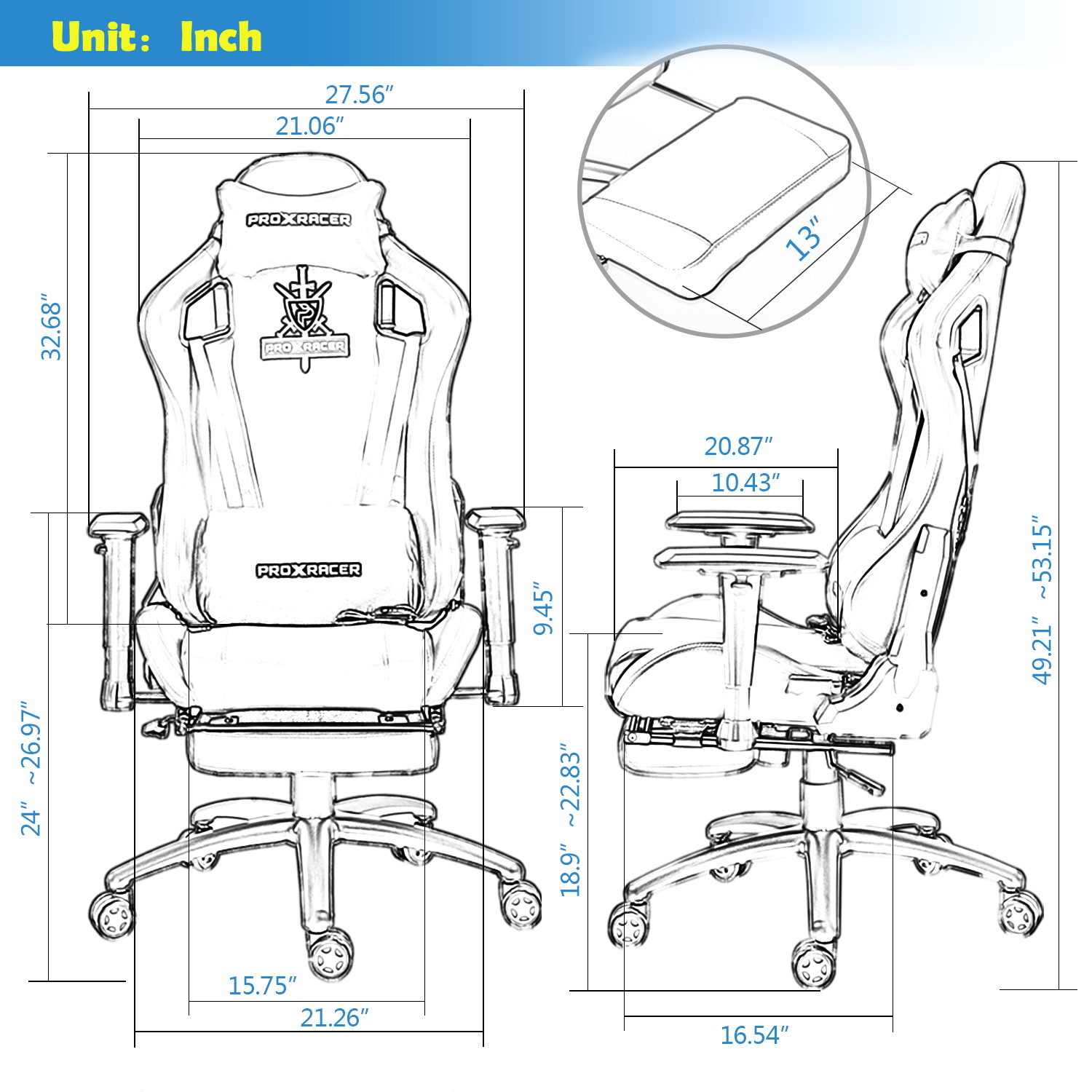 Walsport High-Back Racing Gaming Chair Office Chair Recliner Computer Chair Adjustable PU Leather Desk Chair with Massage Lumbar Support Footrest