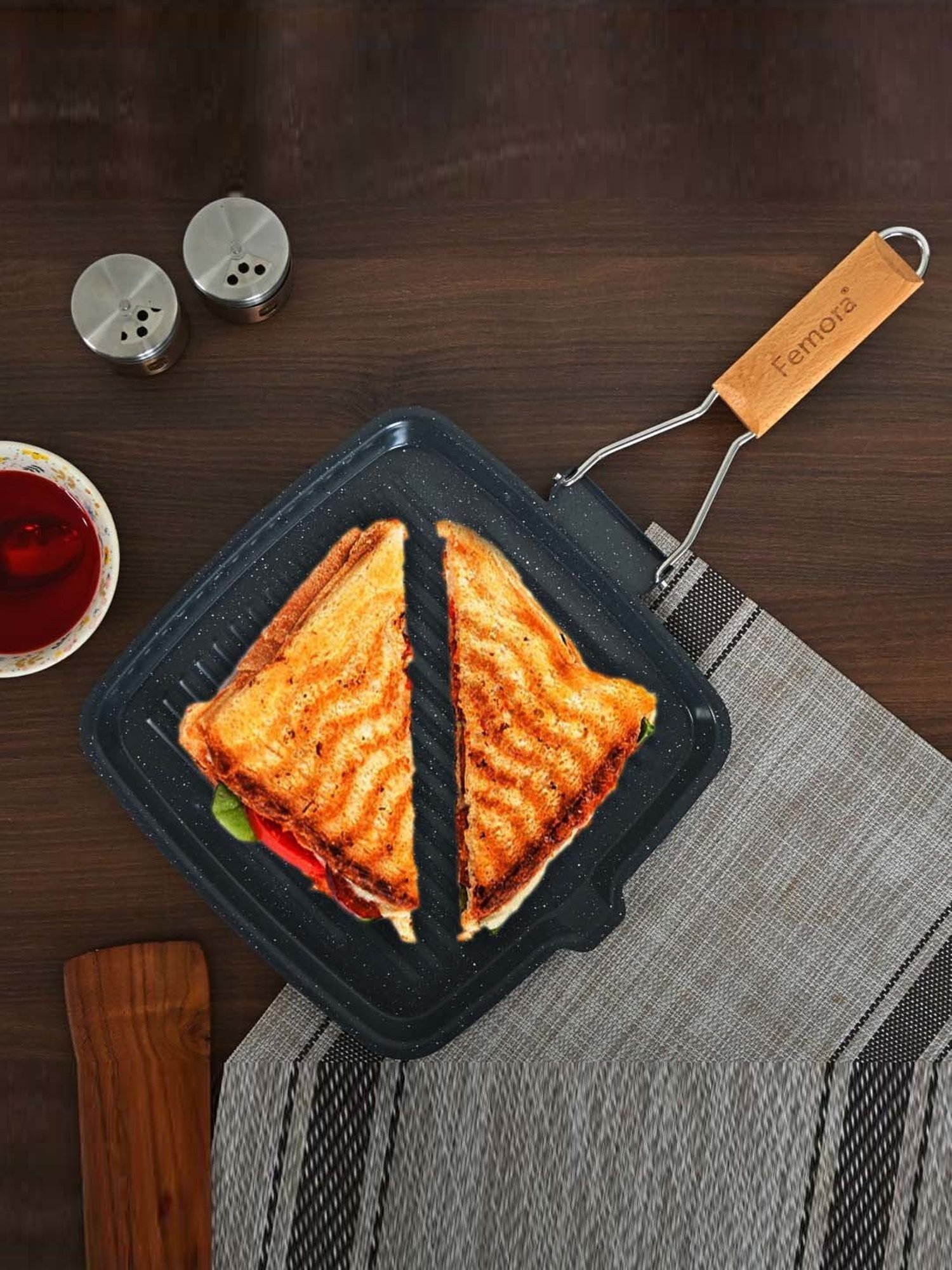 Femora Black Carbon Steel 3 Layer Non-Stick Square Grill Pan (0.8 L)