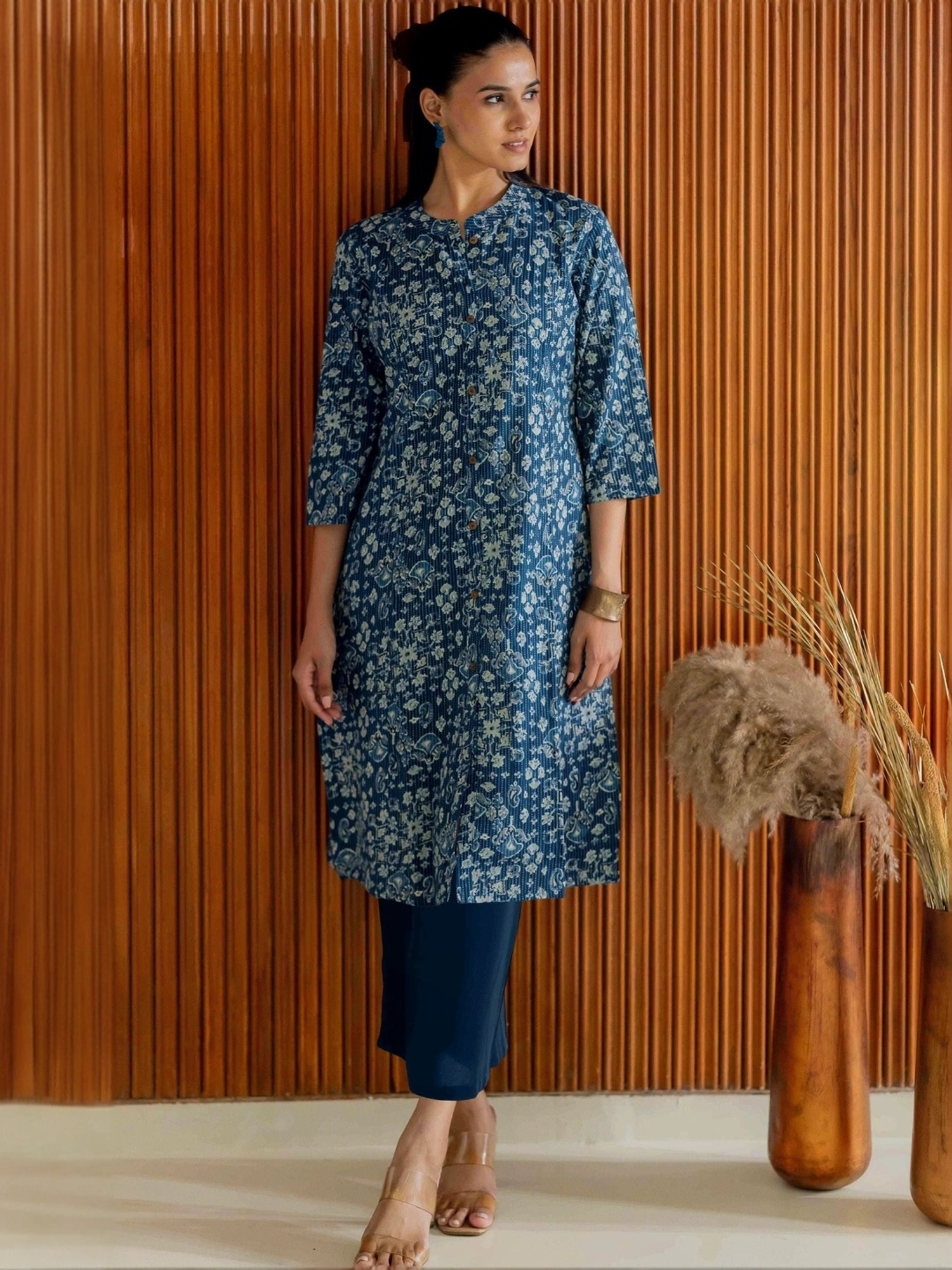 MIRCHI FASHION Blue Cotton Printed A Line Kurta