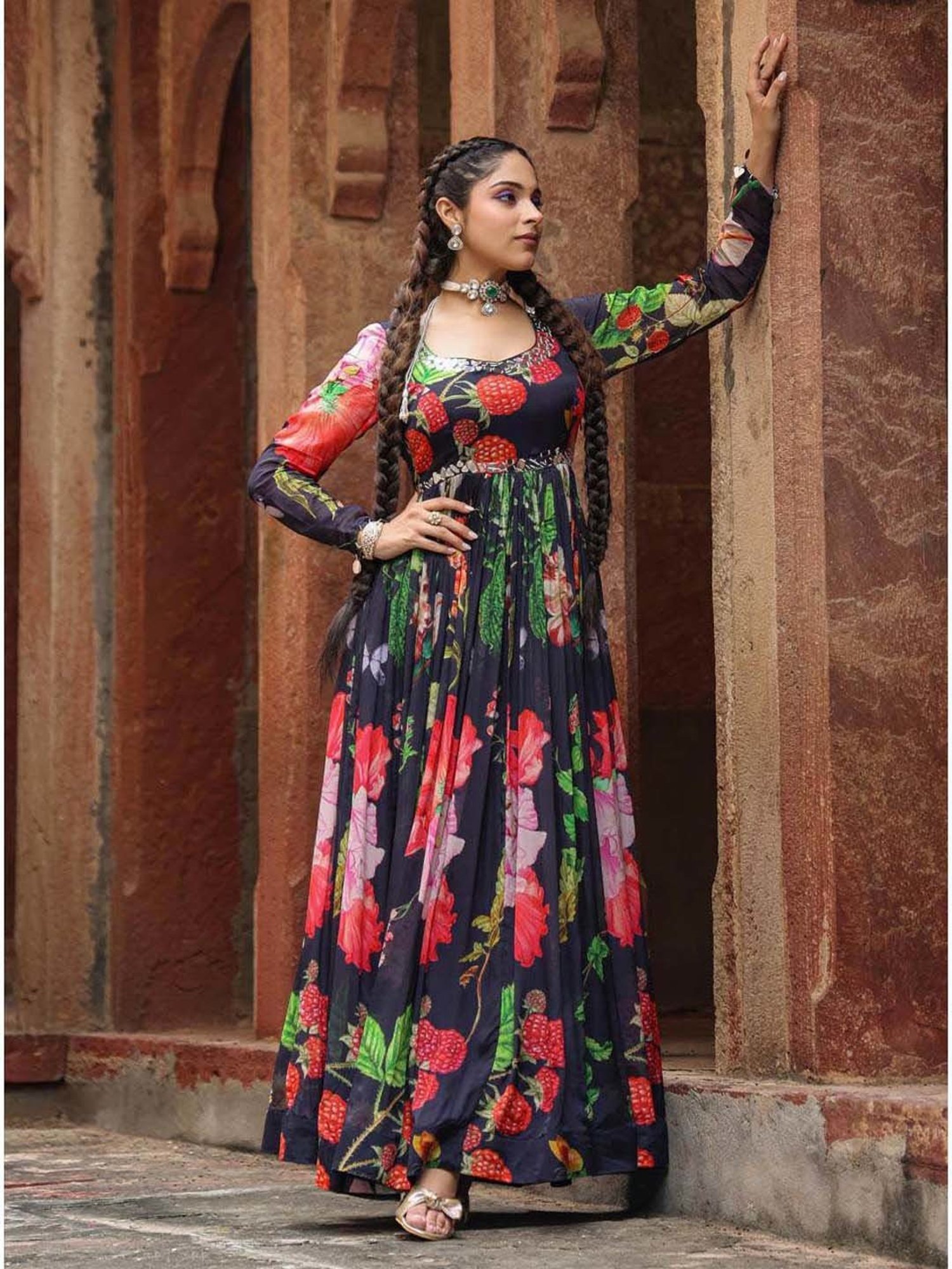 SCAKHI Black Printed Maxi Dress