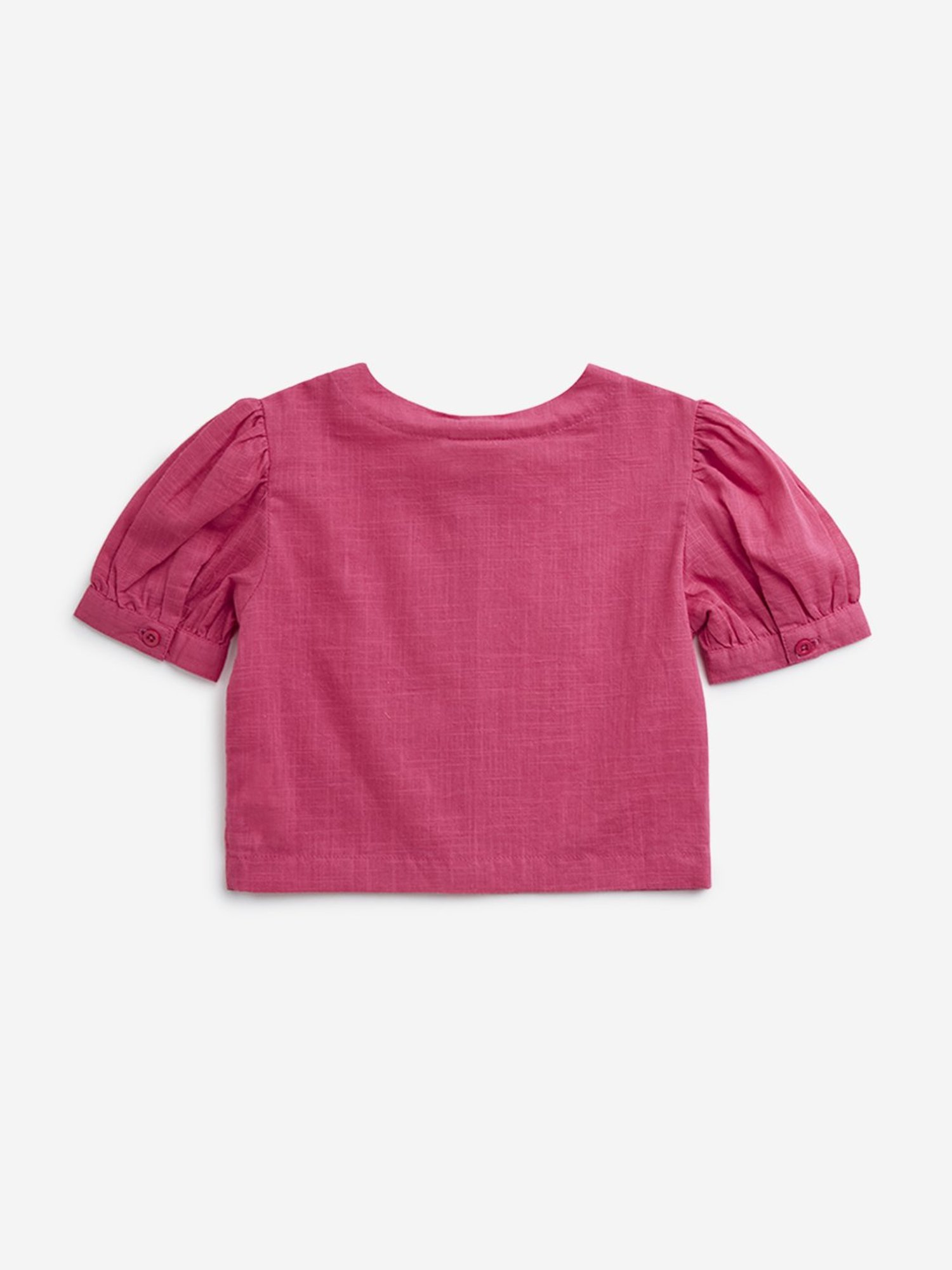 Utsa Kids by Westside Dark Pink Floral Embroidered Cotton Ethnic Top