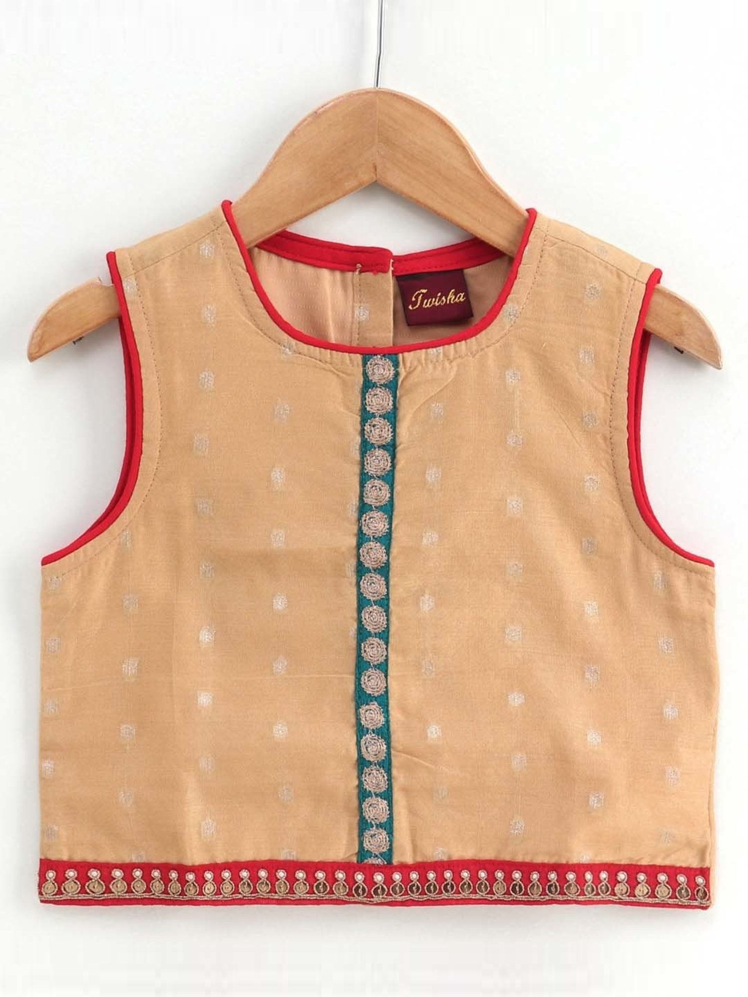 TWISHA Kids Beige & Red Embroidered Top Set