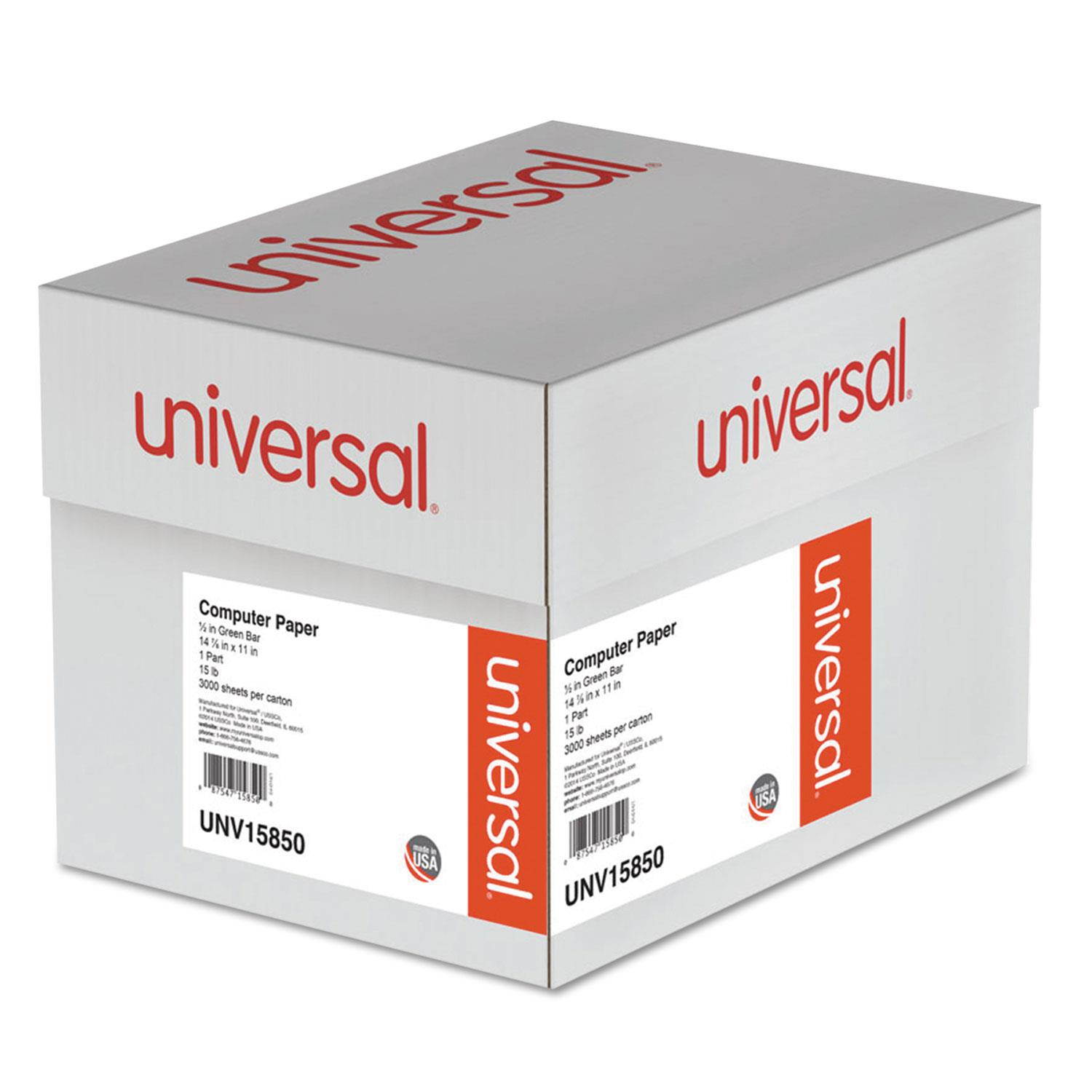 UNIVERSAL Green Bar Computer Paper 15lb 14-7/8 x 11 Perforated Margins 3000