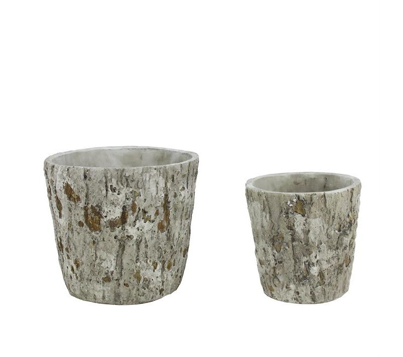 Diva At Home Set of 2 Brown and Gray Tree Bark Inspired Flower Planters 7.25"