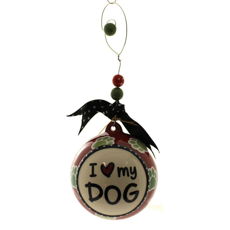 Holiday Ornaments I Love My Dog Ornament Ceramic Christmas Canine  -  Tree Ornaments