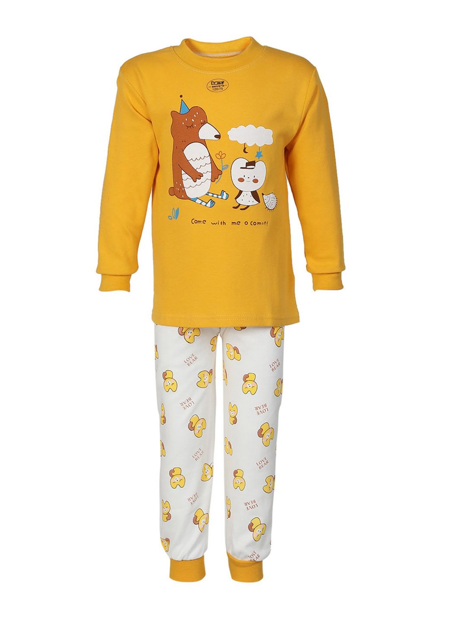 Passion Petals Girls Yellow & White Printed T-Shirt with Pajamas