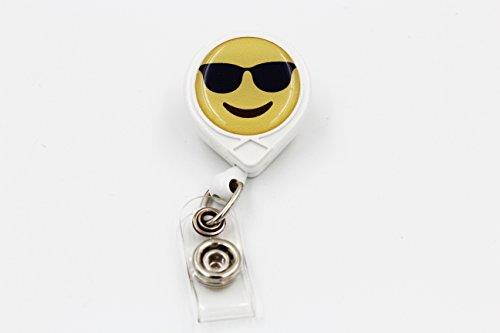 Key-Bak Mini-Bak Emoji Retractable Reel with 36-Inch Nylon Cord, Steel Belt Clip and Vinyl ID Strap (Emoji - Face with Shades, White)