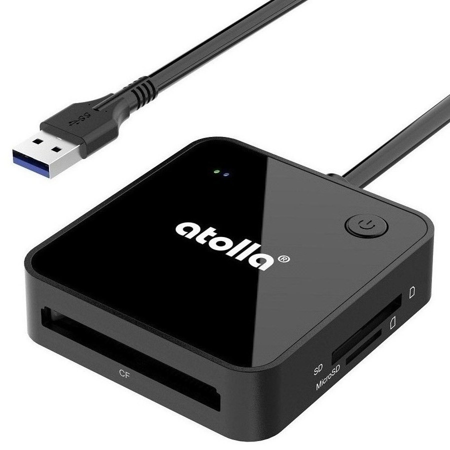Atolla SD Card Reader USB 3.0 Card Hub Adapter 5Gbps Read 4 Cards Simultaneously CF, CFI, TF, SDXC, SDHC, SD, MMC, Micro SDXC, Micro SD, Micro SDHC, MS, UHS-I (Black)