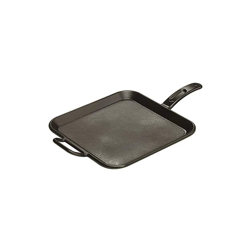 ProLogic 12 Inch Square Cast Iron Griddle PreSeasoned Grill Pan with Flat Iron Grill Press