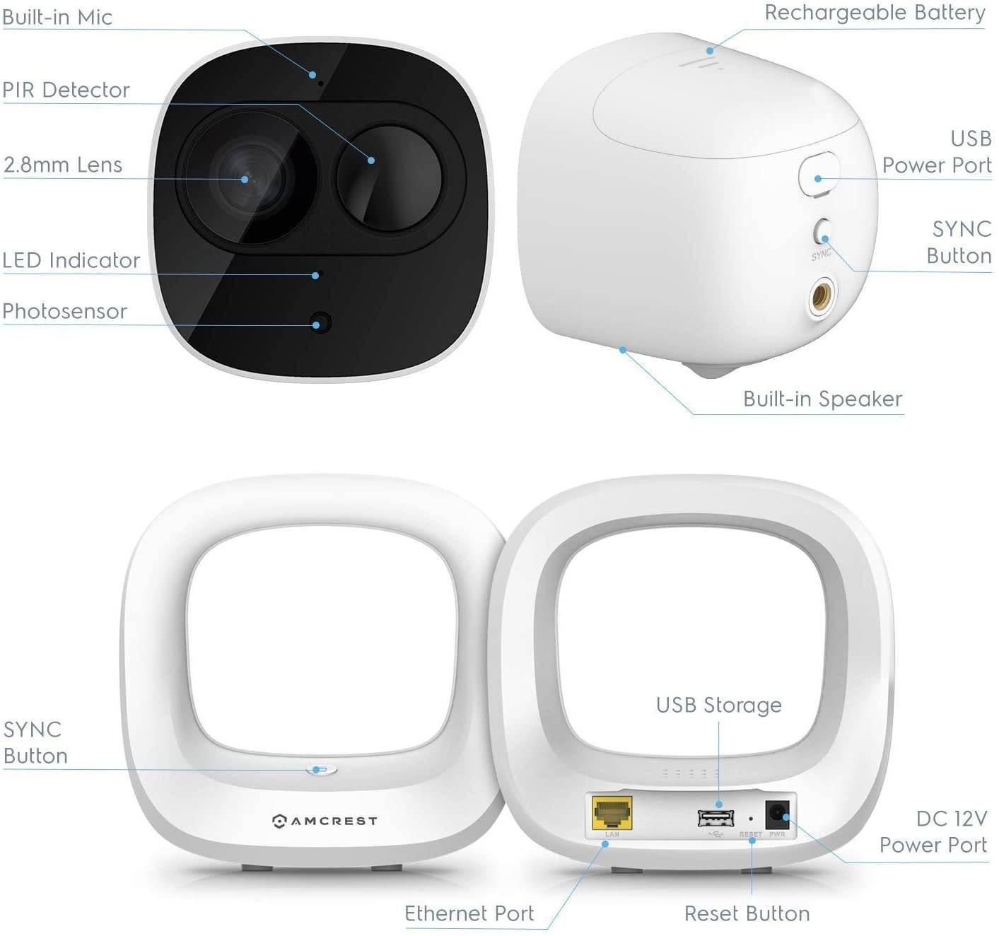 Amcrest Battery Home Security Camera System Wireless Outdoor 1080P, 6Month Rechargeable Battery, Night Vision, Indoor/Outdoor IP65 Weatherproof, 2-Way Audio, 4 Cam Kit AB2WFSET-4PP