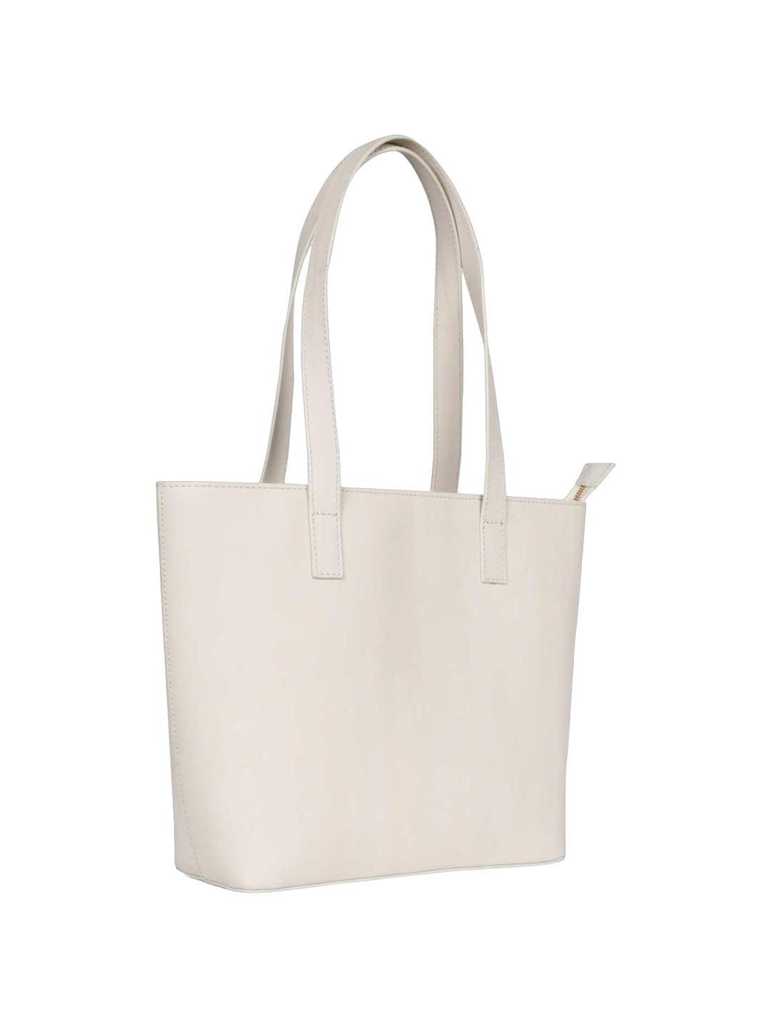 Favore White Solid Medium Tote Handbag with Pouch