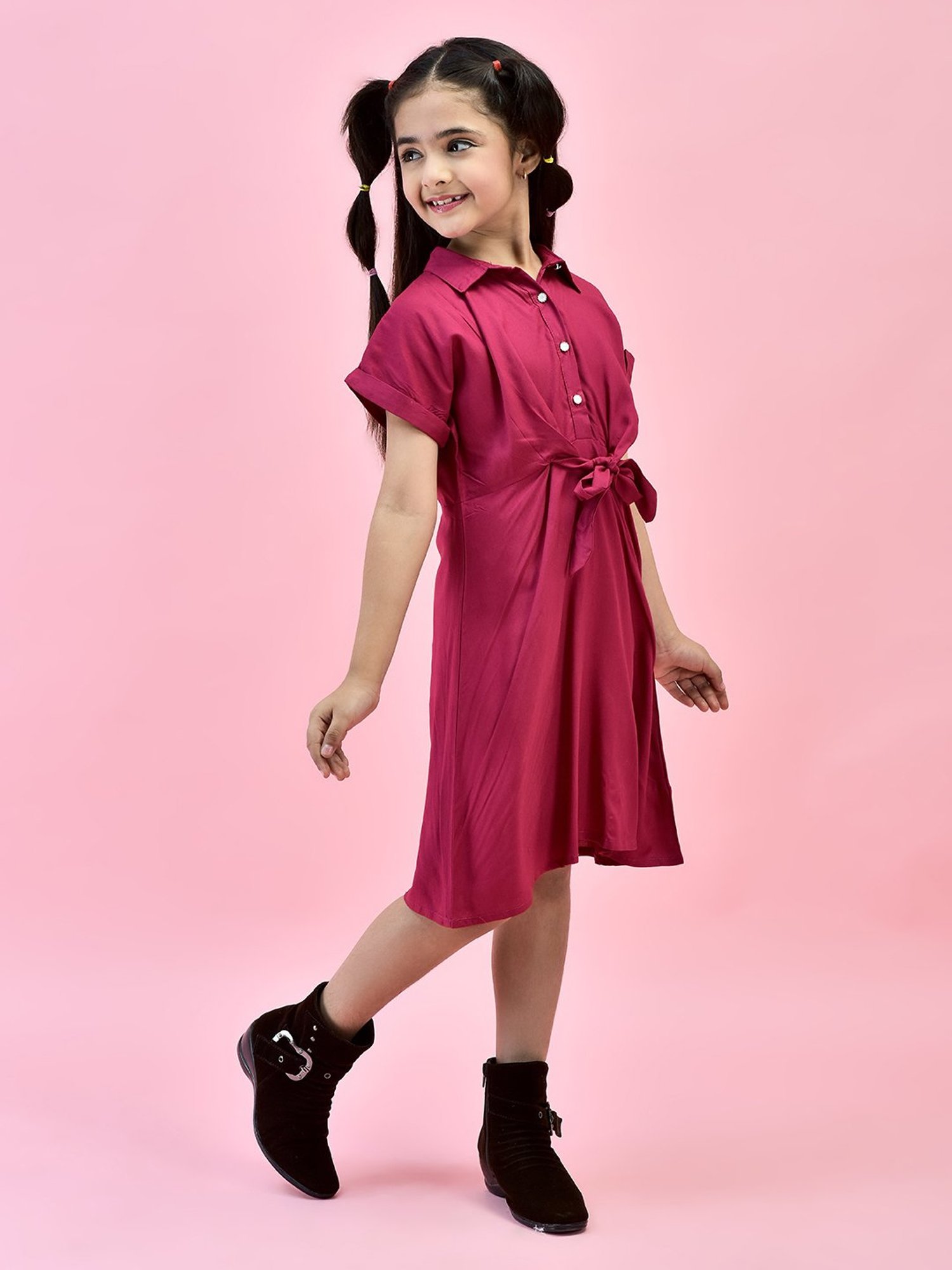 Juniper Girls Pink Solid Shirt Dress
