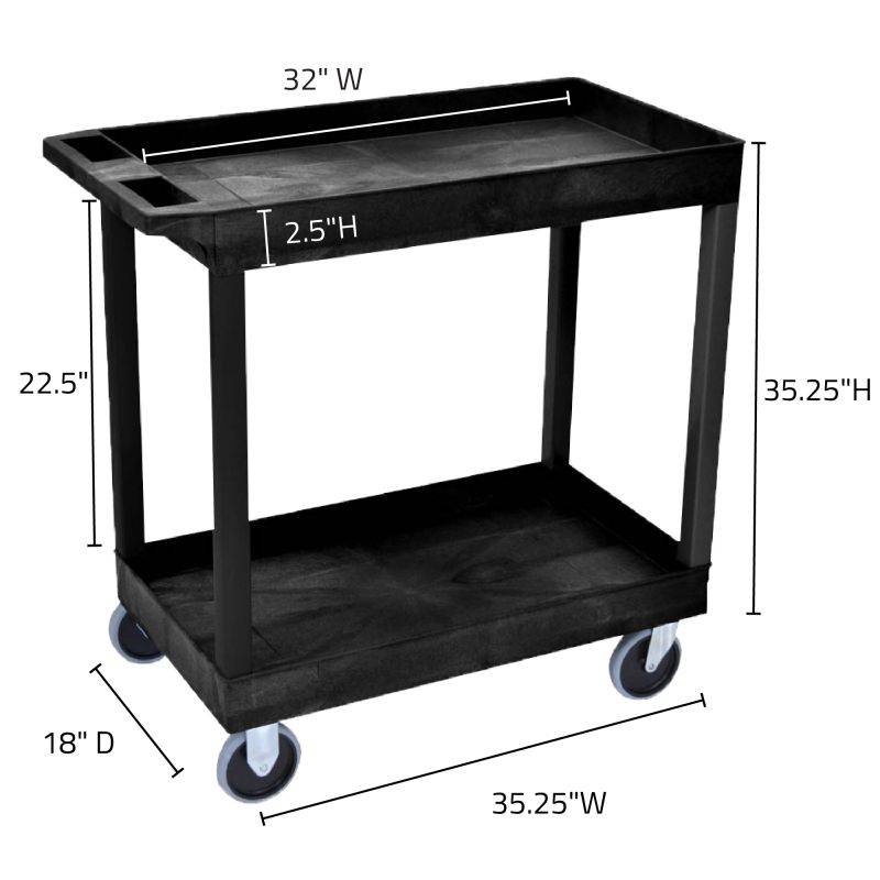 Offex 32 x 18 Two Shelves Tub Cart - Black