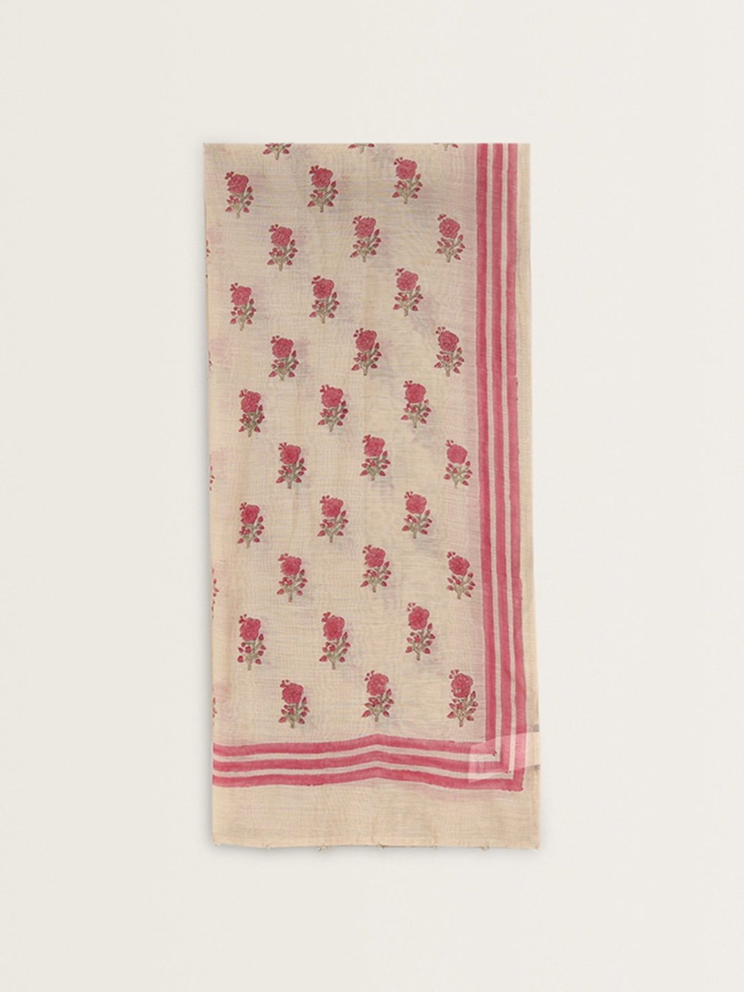 Zuba by Westside Beige Floral Printed Silk-Blend Stole