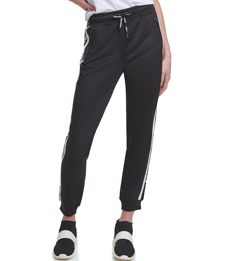KARL LAGERFELD PARIS Tie Waist Block Letter Athleisure Ankle Length Joggers