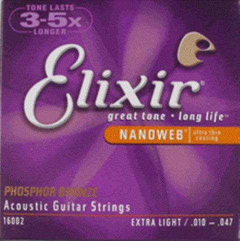 Elixir 16002 Phosphor Bronze Ultra Thin NanoWeb Extra Light Acoustic Guitar Strings (10