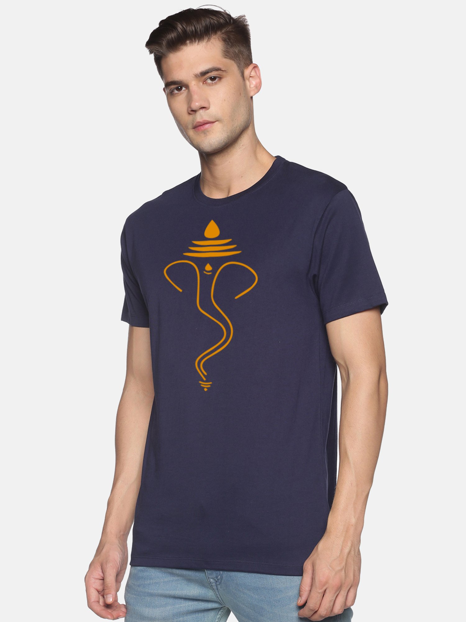 BLACK RADIO Navy Slim Fit Printed Cotton Crew T-Shirt