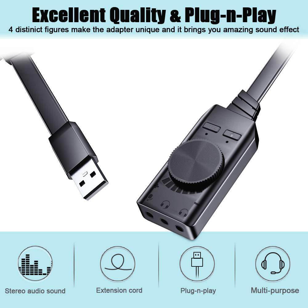USB Sound Card Adapter BENGOO External Audio Adapter Stereo Sound Card Converter 3.5mm AUX Microphone Jack for Gaming Headset Earphone PS4 Laptop Desktop Windows Mac OS Linux, Plug Play
