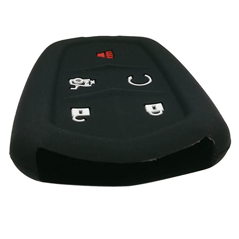 2Pcs  Rubber 5 Buttons Smart Key Fob Remote Cover Case Protector Keyless Jacket for 2018 2017 2016 Cadillac CT6 XT5 CTS XTS SRX ATS HYQ2AB HYQ2EB Black