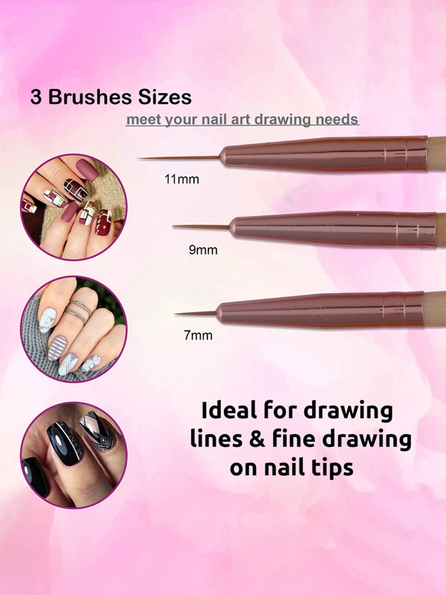 Bronson Professional Nail Art Ombre Brush & Gel Liner Brush Set - Pack of 5