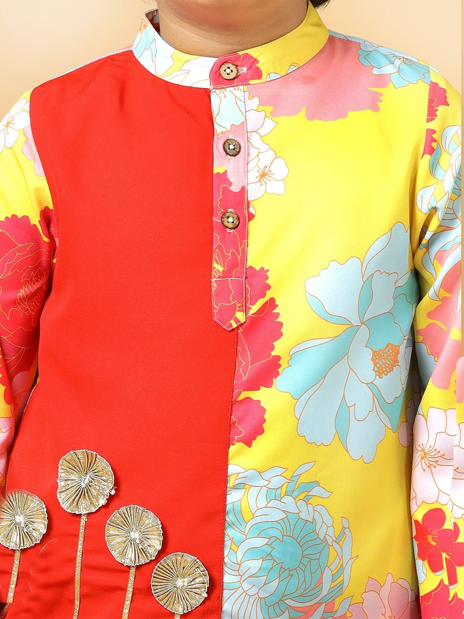 VASTRAMAY Boys Yellow & White Cotton Printed Full Sleeves Kurta Sets