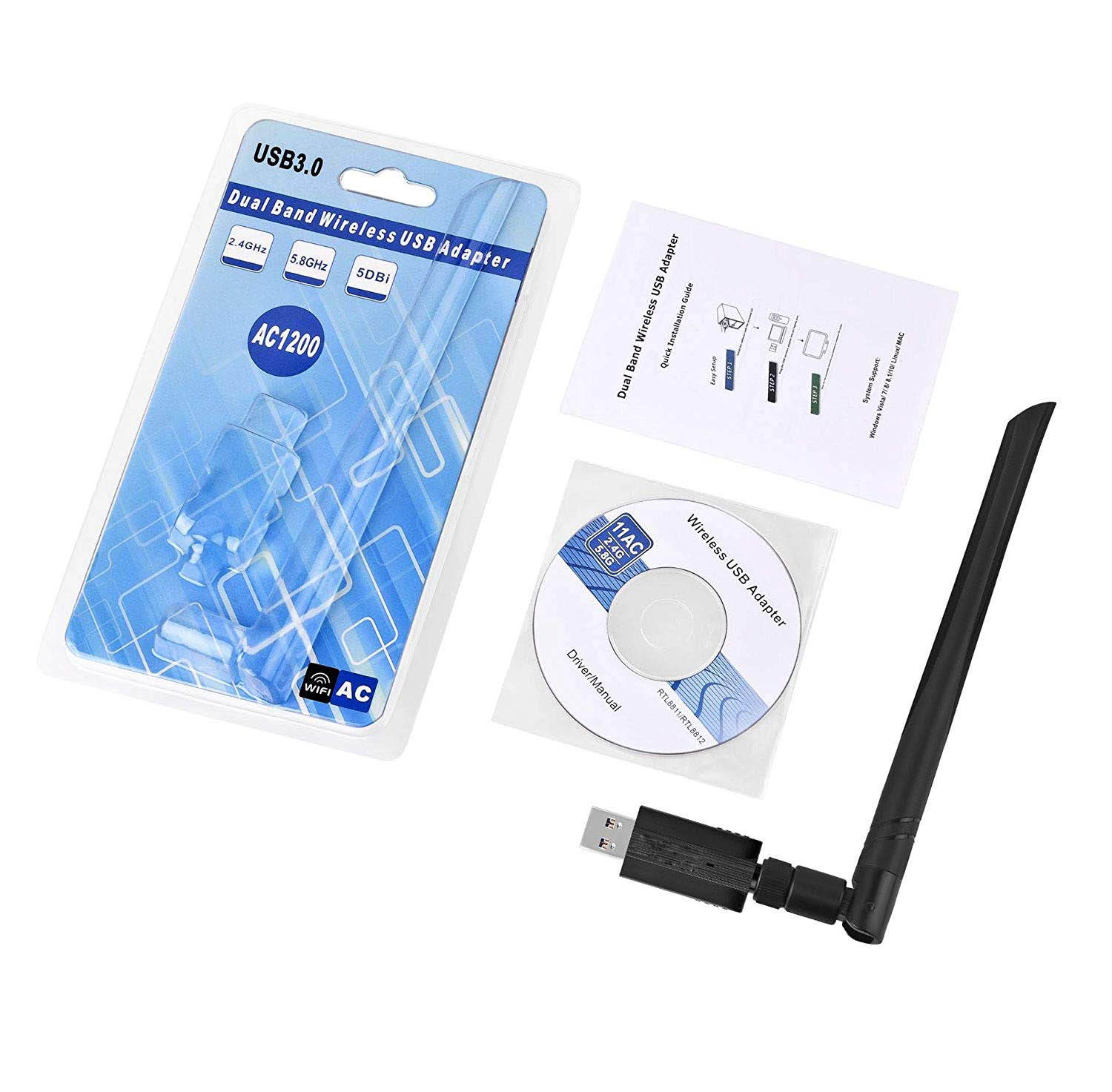 1200Mbps USB Wifi Adapter - USB 3.0 Wireless AC1200 Dual Band 2.4G/5G Wireless Lan Network Card Dongle High Gain Antenna IEEE802.11ac/n/g/b For Desktop Laptop PC - Windows 10/XP/Vista/7/8/8.1/, Mac