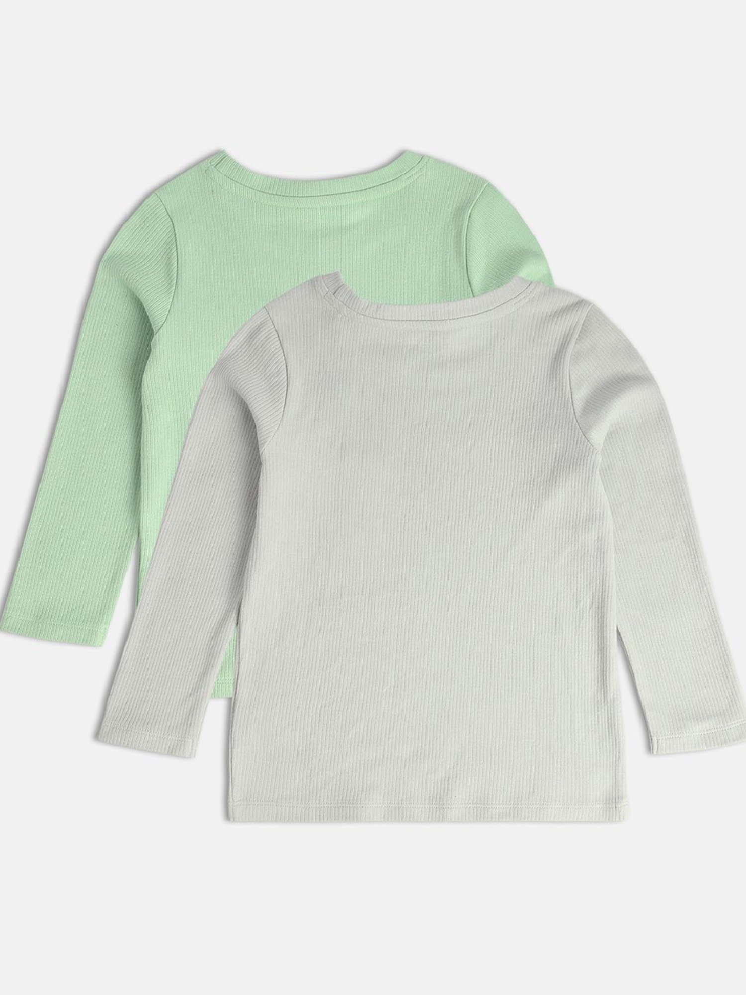 MINIKLUB Kids Green & Grey Solid Full Sleeves T-Shirt (Pack Of 2)