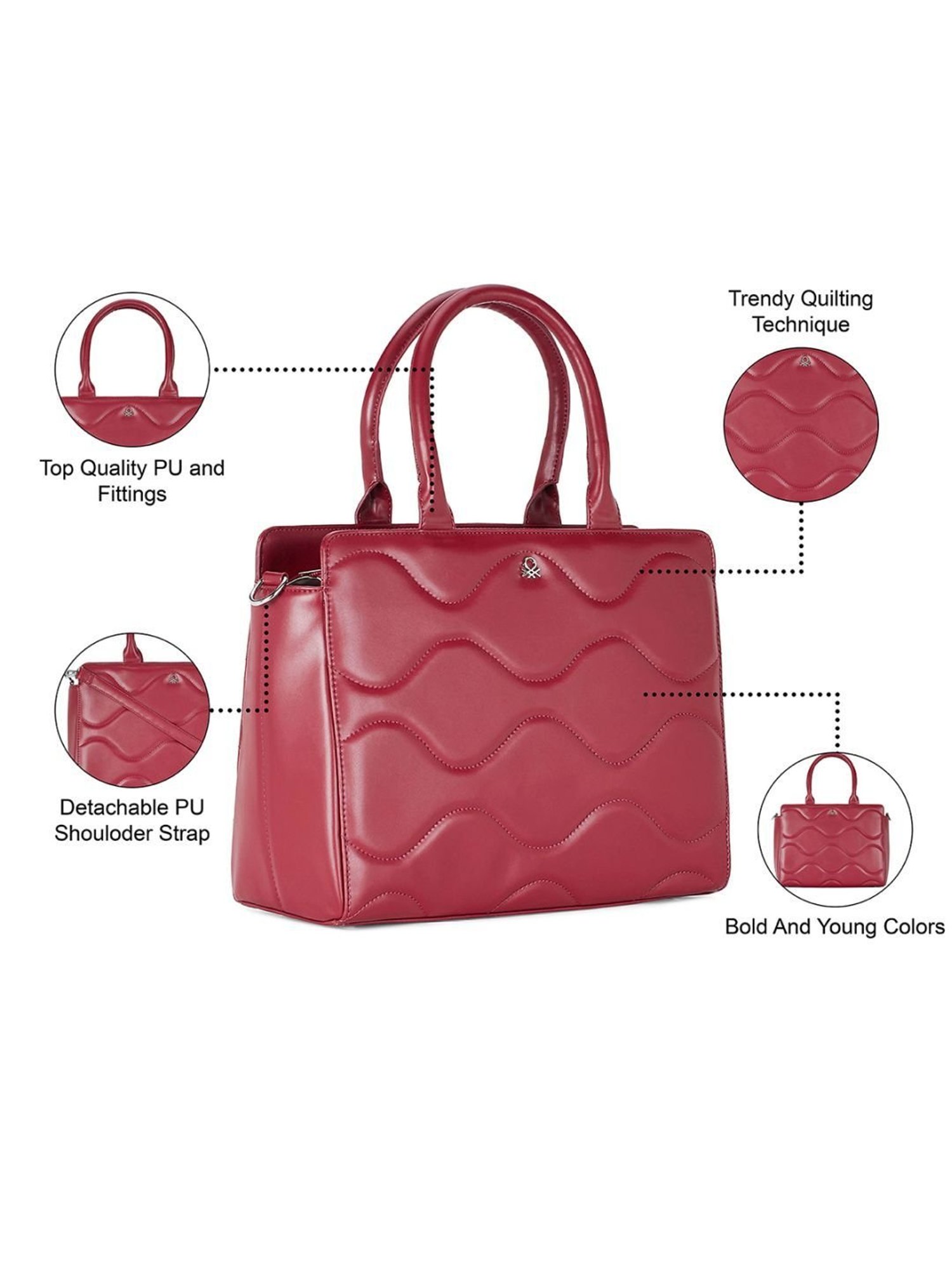 United Colors of Benetton Camilla Maroon Quilted Medium Handbag