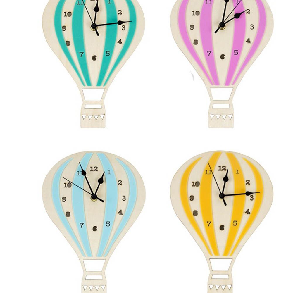 Hot Air Balloon Shaped Wall Clock Mute Wall Decorative Clock Art Decor Wall Clock for Home Office Living Room without Battery (Pink)