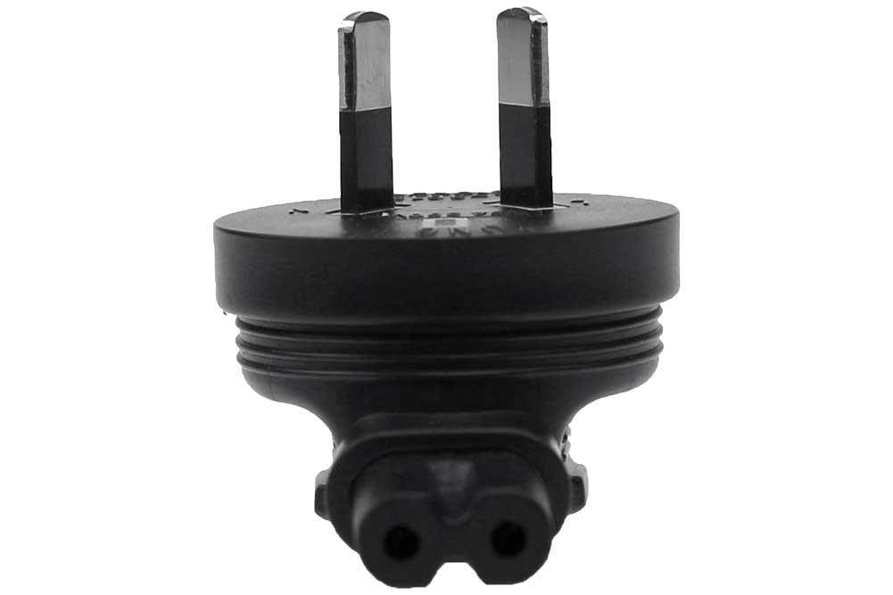 SF Cable, 2 Prong Right-Angle Plug Adapter, IEC 60320-C7 receptacle to Australia AS3112