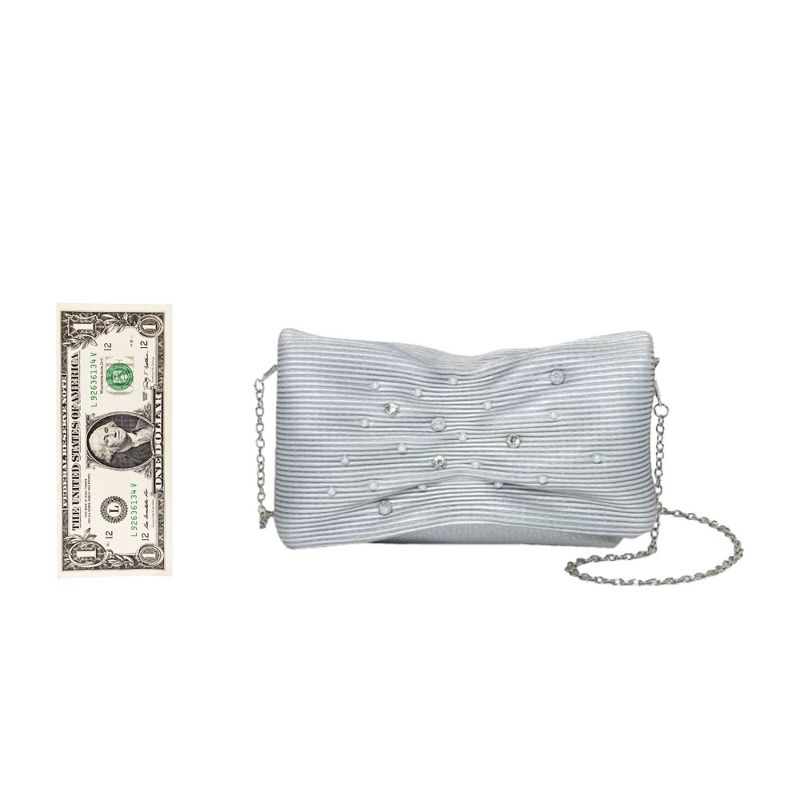 Estee & Lilly Pearl/Stone Flap Clutch - Silver