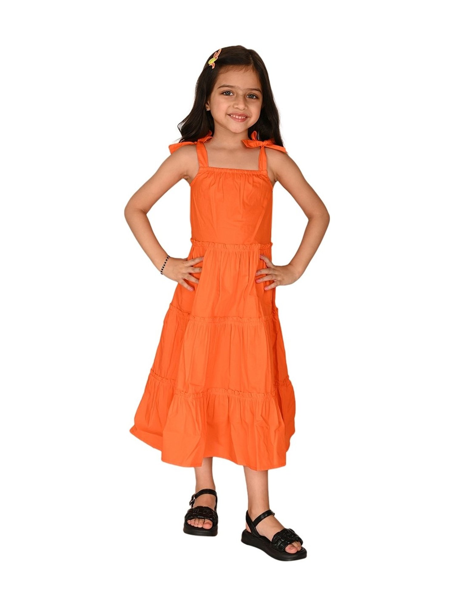 LilPicks Kids Orange Cotton Regular Fit Dress
