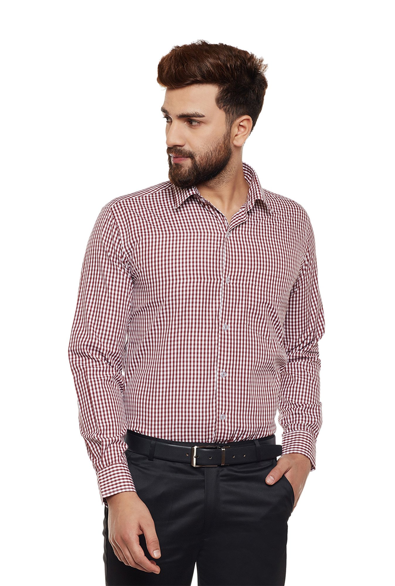 Hancock Maroon Slim Fit Full Sleeves Shirt