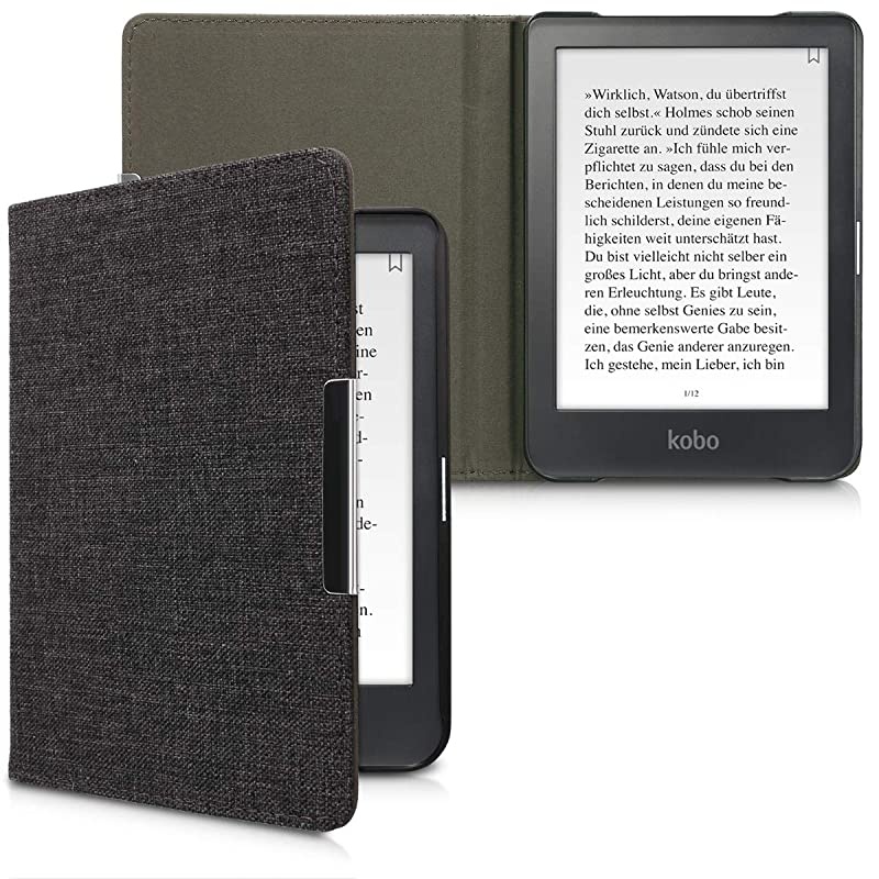 Case Compatible with Kobo Clara HD Book Style Fabric eReader Cover Flip Folio Case Dark Grey