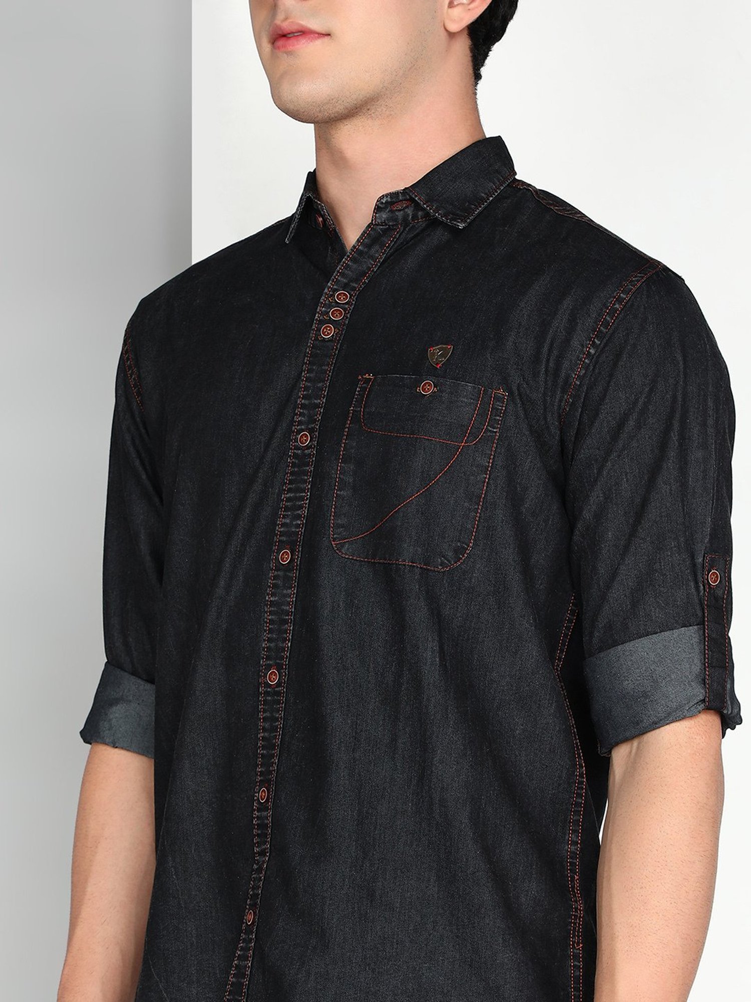 Kuons Avenue Cobalt Blue Slim Fit Denim Shirt