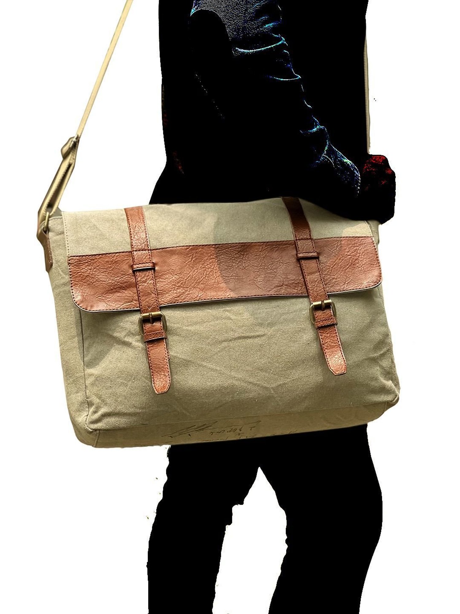 Mona B Green Canvas Large Messenger Bag