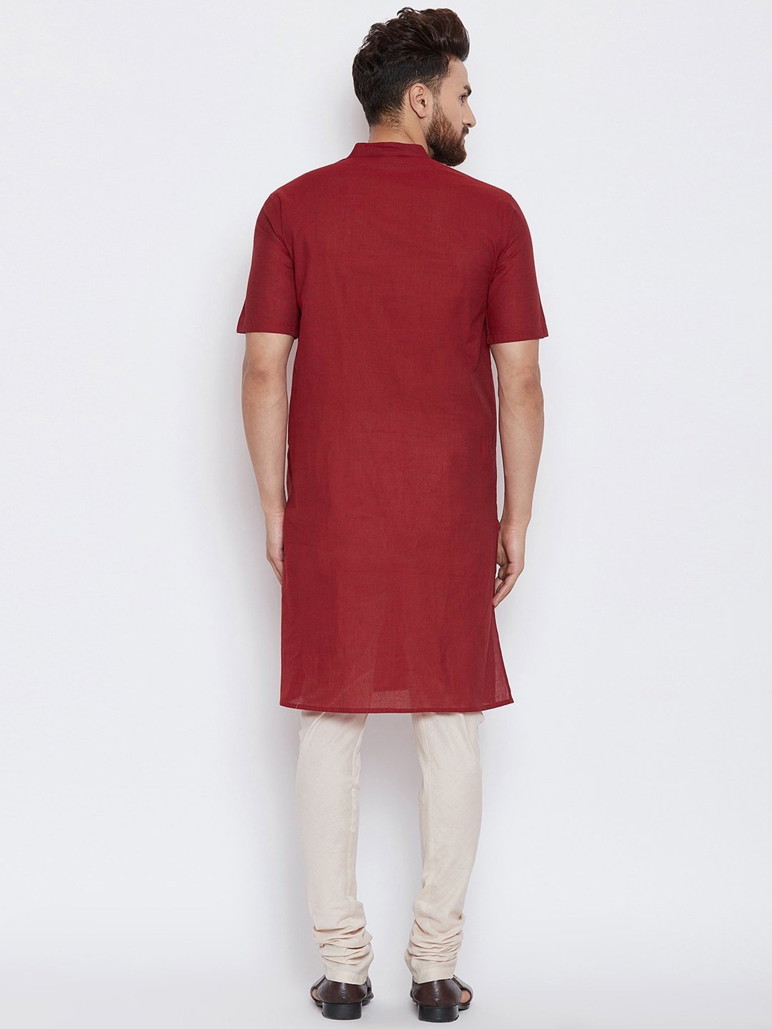 Even Maroon Mandarin Collar Kurta