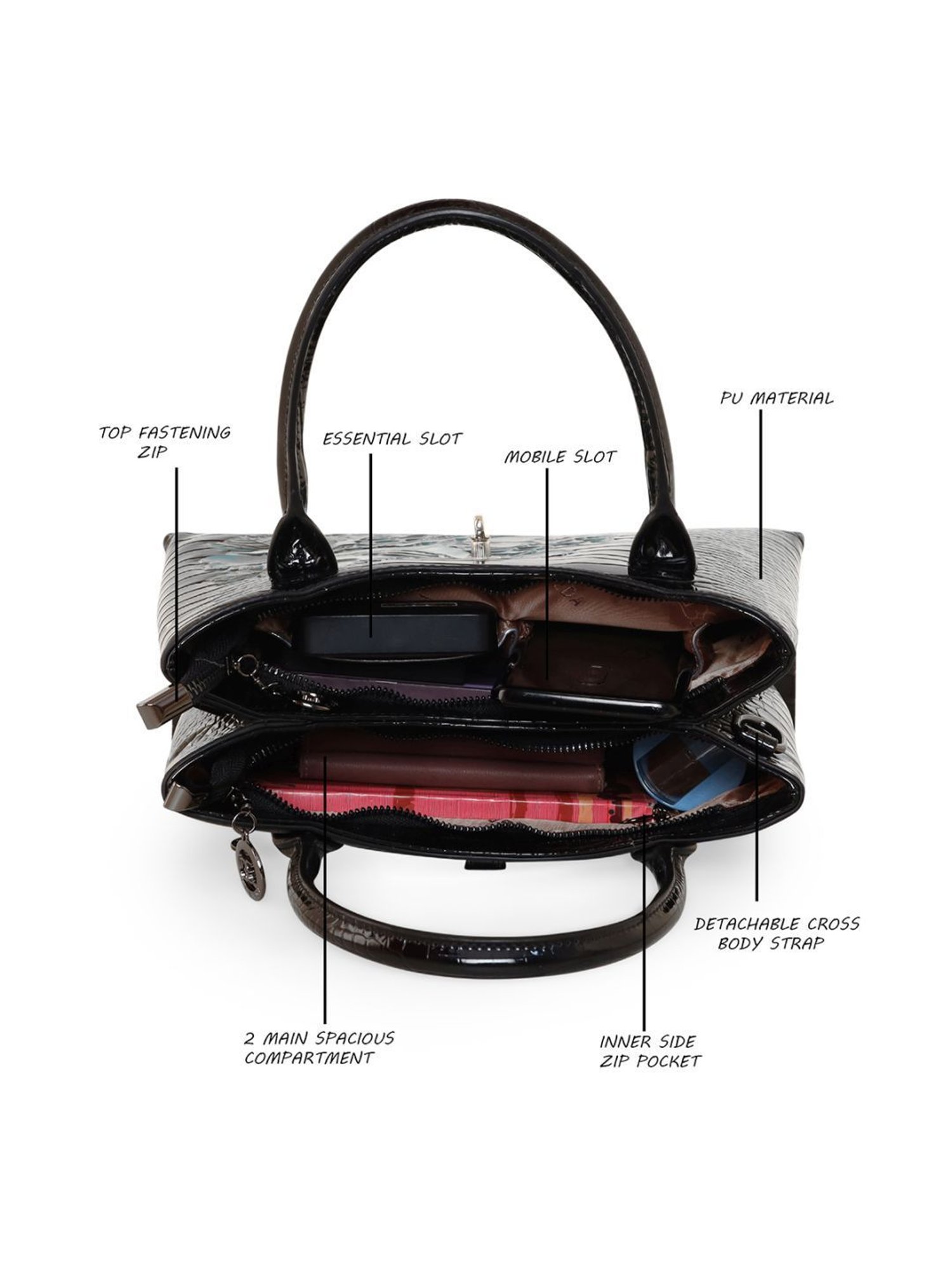 Tohl Avon Black Solid Medium Handbag