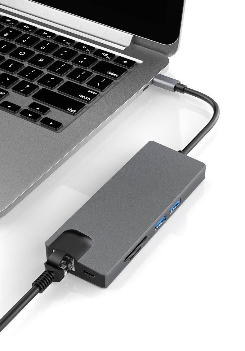 8-in-1Type-C to USB3.0 Gigabit LAN VGA HDMI Hub Power Port SD/TF Docking Station
