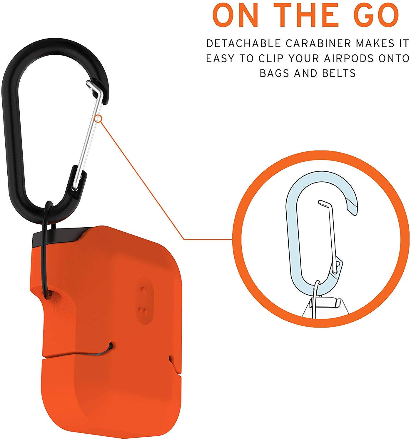 UAG AirPods (1st Gen & 2nd Gen) Rugged Silicone Case with Detachable Carabiner, Orange/Dark Grey