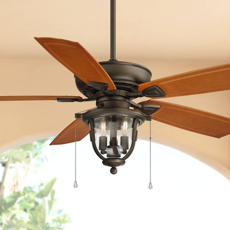 52" Casa Vieja Farmhouse Outdoor Ceiling Fan with Light LED Dimmable Emperial Bronze Clear Glass Wet Rated Patio Exterior Porch